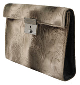 Dolce & Gabbana Beige Velvet Croco-Print Leather Briefcase Clutch