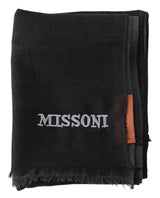 Missoni Elegant Black Wool Scarf with Embroidered Logo