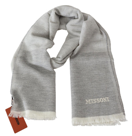 Missoni Elegant Beige Wool Scarf with Embroidery Detail