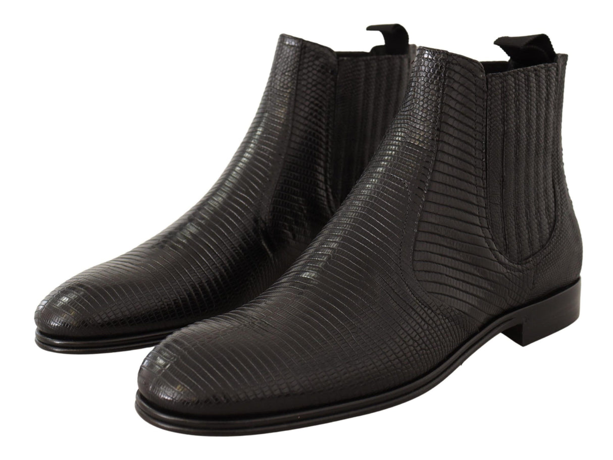 Dolce & Gabbana Elegant Black Leather Lizard Skin Derby Boots