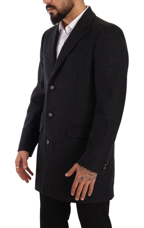 Dolce & Gabbana Elegant Dark Grey Woolen Overcoat