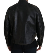 Dolce & Gabbana Elegant Black Leather Jacket with Silver Details