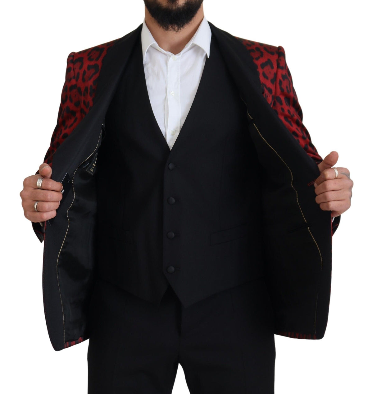 Dolce & Gabbana Radiant Red Leopard Print Three Piece Suit