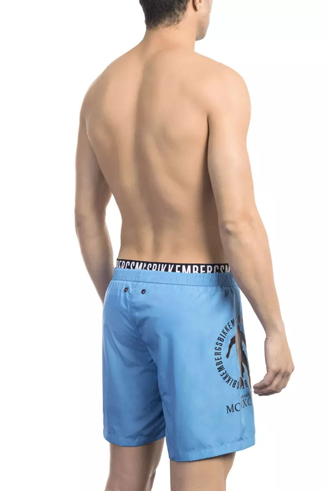 Bikkembergs Light Blue Polyester Men Swim Short