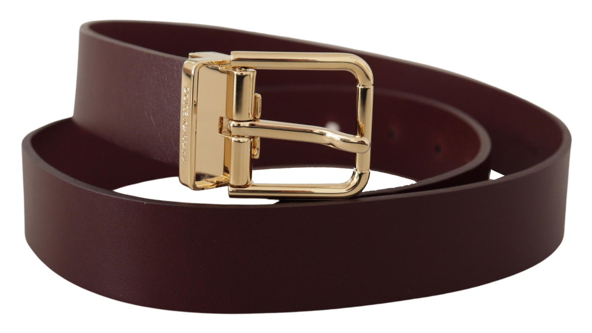 Dolce & Gabbana Elegant Maroon Leather Belt with Gold Buckle