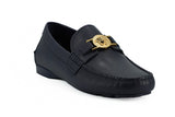 Versace Elegant Navy Blue Calf Leather Loafers