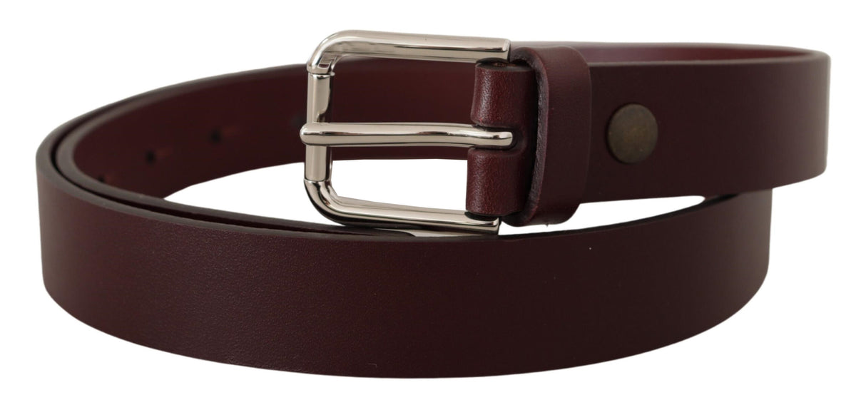 Dolce & Gabbana Maroon Luxe Leather Belt with Metal Buckle