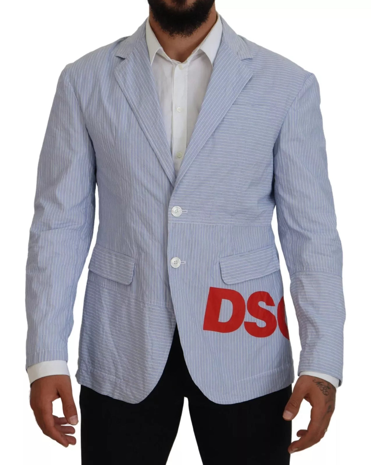 Dsquared² Blue Striped Single Breasted Formal Coat Blazer