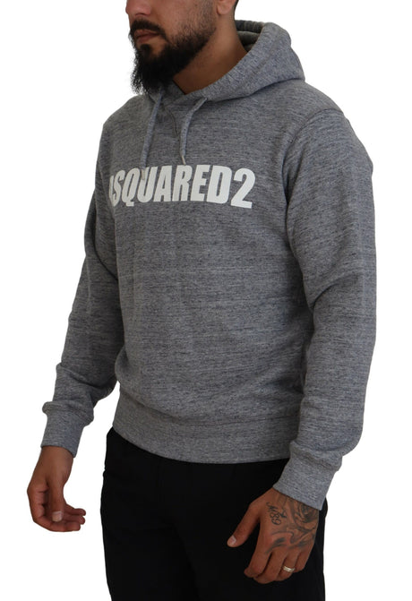 Dsquared² Gray Cotton Hooded Logo Print Men Pullover Sweater