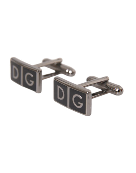 Dolce & Gabbana Silver Plated Metal Brass DG Logo Pin Cufflinks