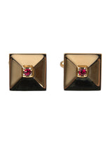 Dolce & Gabbana Gold Plated Brass Crystal Square Pin Cufflinks