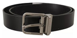 Dolce & Gabbana Black Calf Leather Logo Engraved Metal Buckle Belt