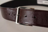 Dolce & Gabbana Dark Brown Leather Logo Engraved Metal Buckle Belt