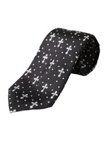 Dolce & Gabbana Black White Cross Silk Adjustable Tie