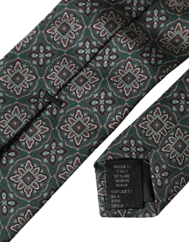 Dolce & Gabbana Green Patterned 100% Silk Adjustable Men Tie