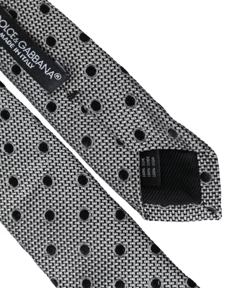 Dolce & Gabbana Black White Dot Fantasy Silk Adjustable Men Tie