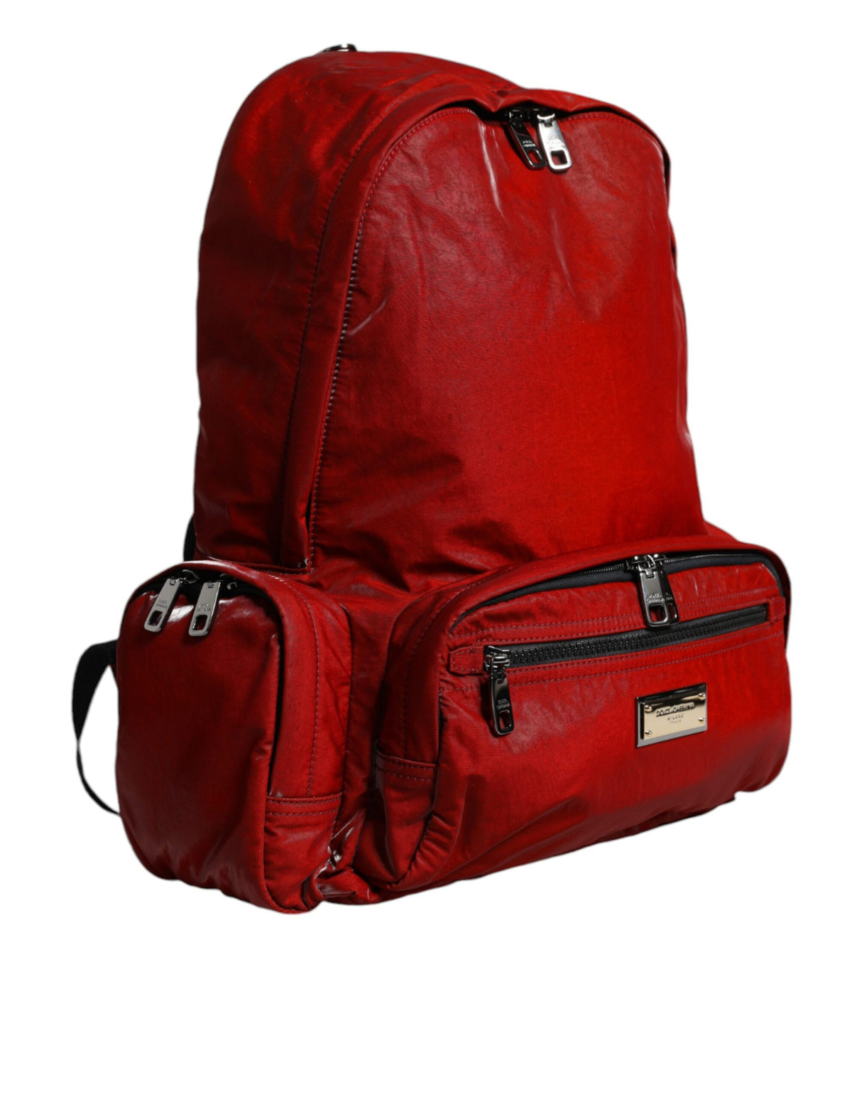 Dolce & Gabbana Red Patent Leather Logo Plaque Backpack Bag