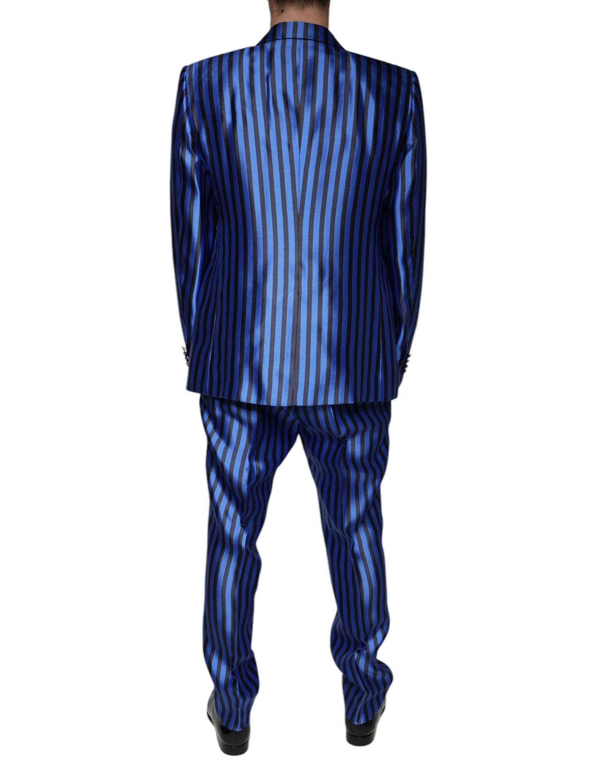 Dolce & Gabbana Metallic Blue Stripes Formal 3 Piece Suit