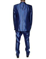 Dolce & Gabbana Metallic Blue Stripes Formal 3 Piece Suit