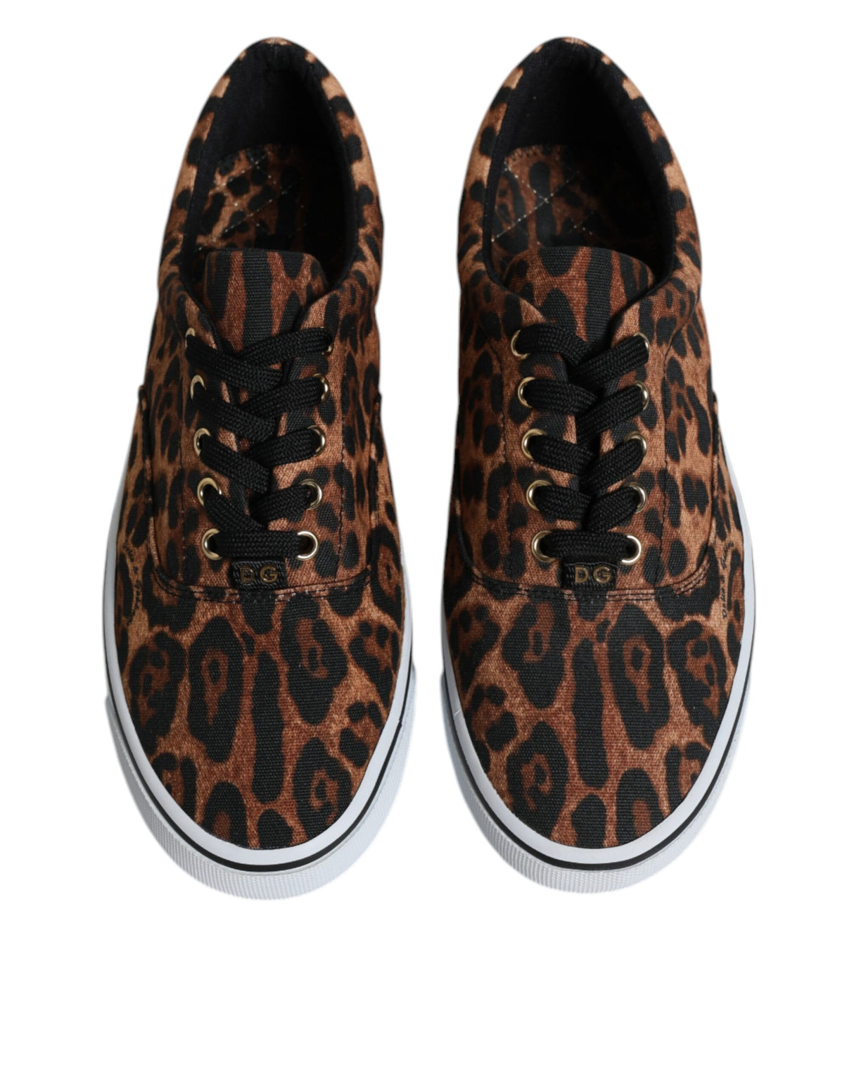 Dolce & Gabbana Brown Leopard Logo Print Cotton Sneakers Shoes