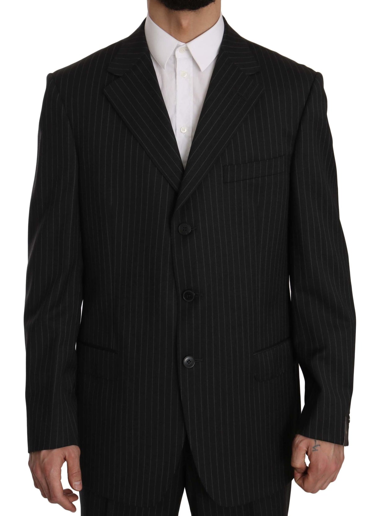 Z ZEGNA Elegant Black Striped Wool Suit